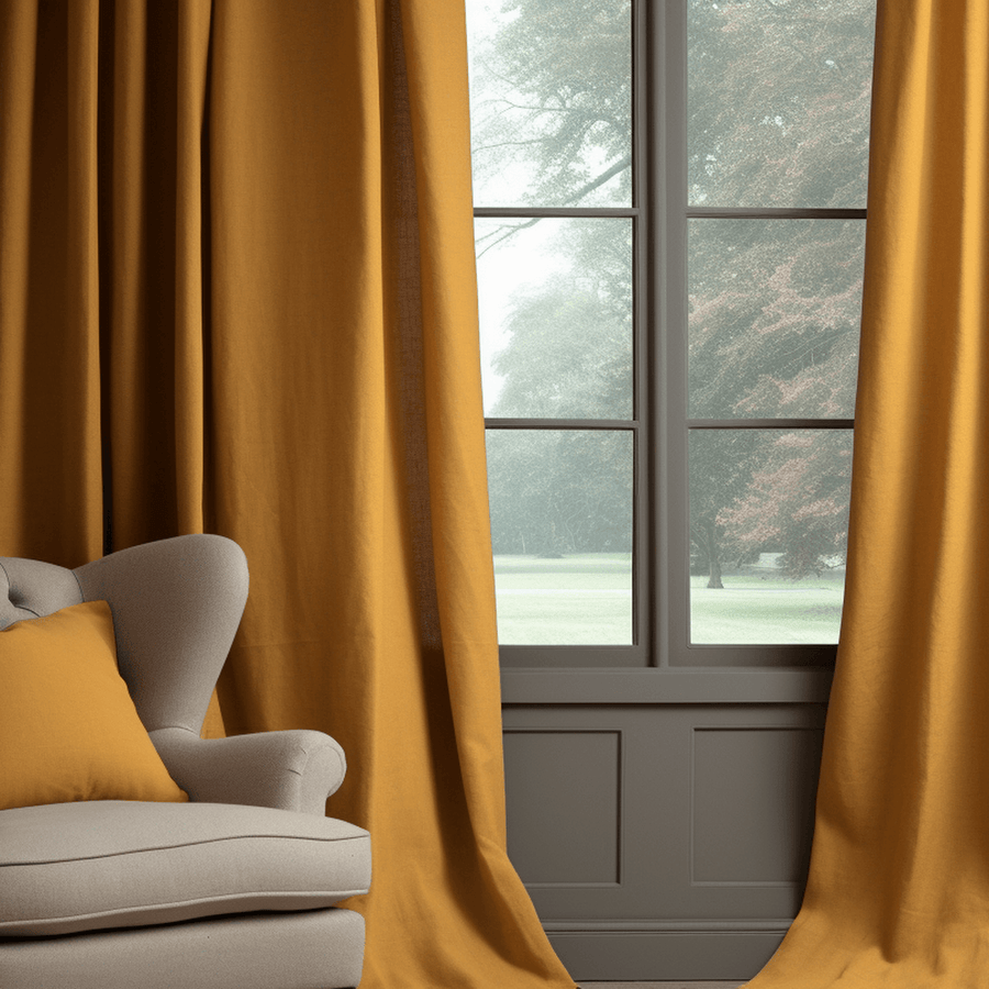 Dandelion Gold Textured Faux Linen Custom Curtain - HalfPriceDrapes.com