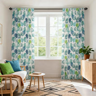 Palm Cove Blue Green Floral Dune Cotton Textured Printed Custom Curtain