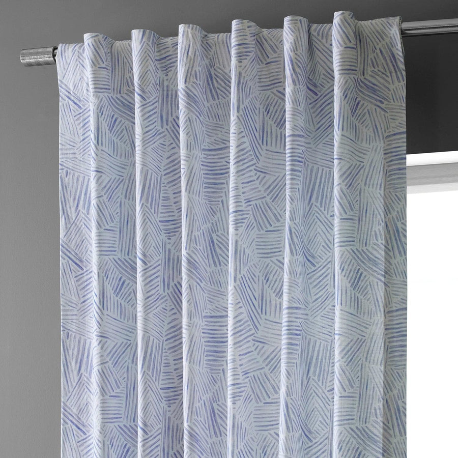 Strokes Light Blue Textured Printed Cotton Room Darkening Curtain - HalfPriceDrapes.com