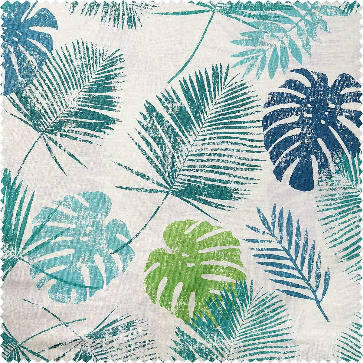 Palm Cove Blue Green Floral Dune Cotton Textured Printed Swatch
