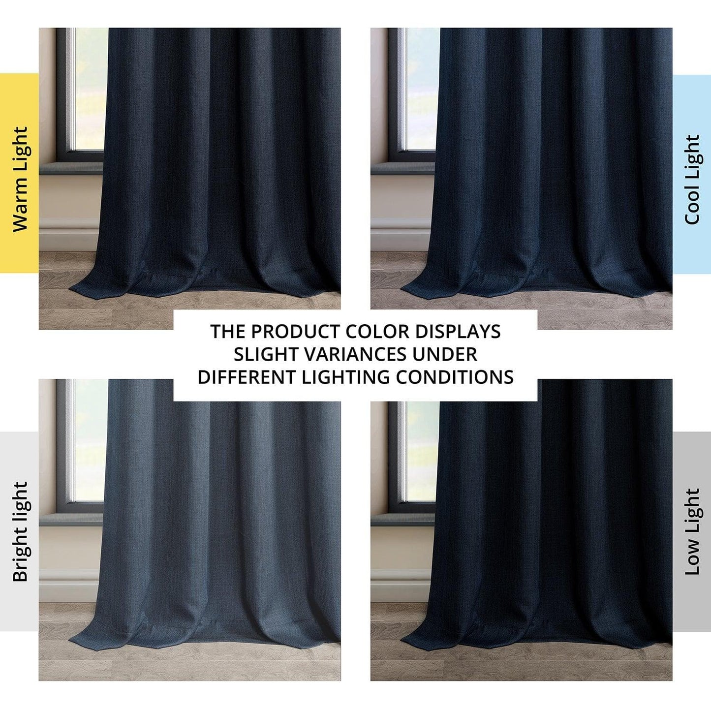 Nightfall Navy Grommet Textured Faux Linen Room Darkening Curtain - HalfPriceDrapes.com