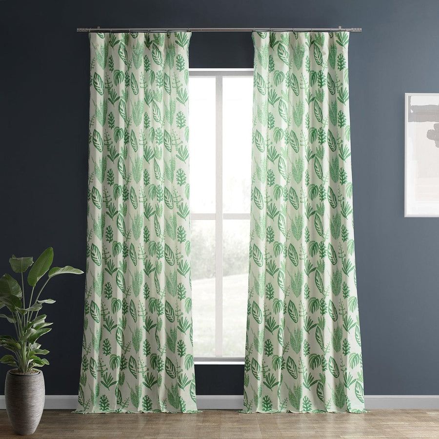 Palm Beach Green Textured Printed Cotton Room Darkening Curtain - HalfPriceDrapes.com