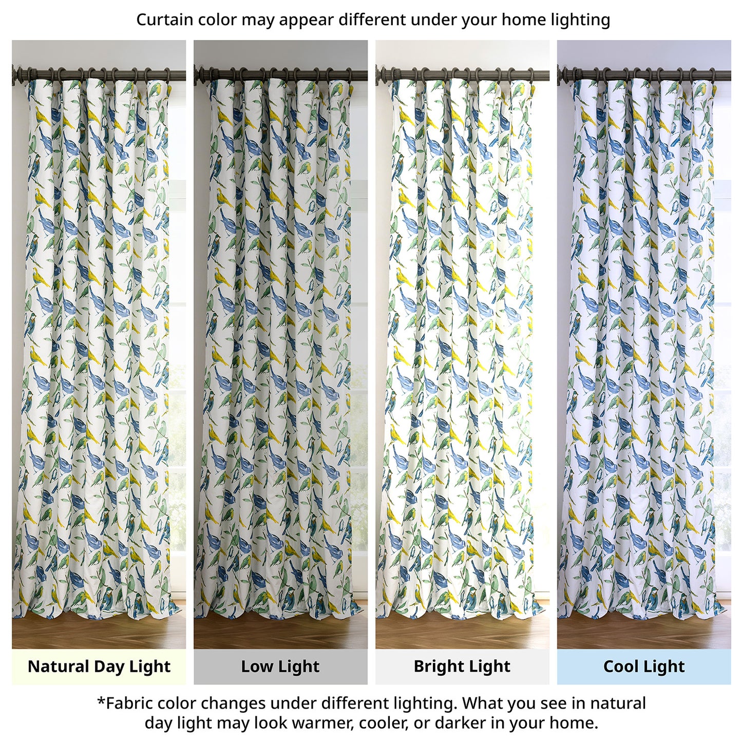 Songbird Blue Floral Dune Cotton Textured Printed Custom Curtain