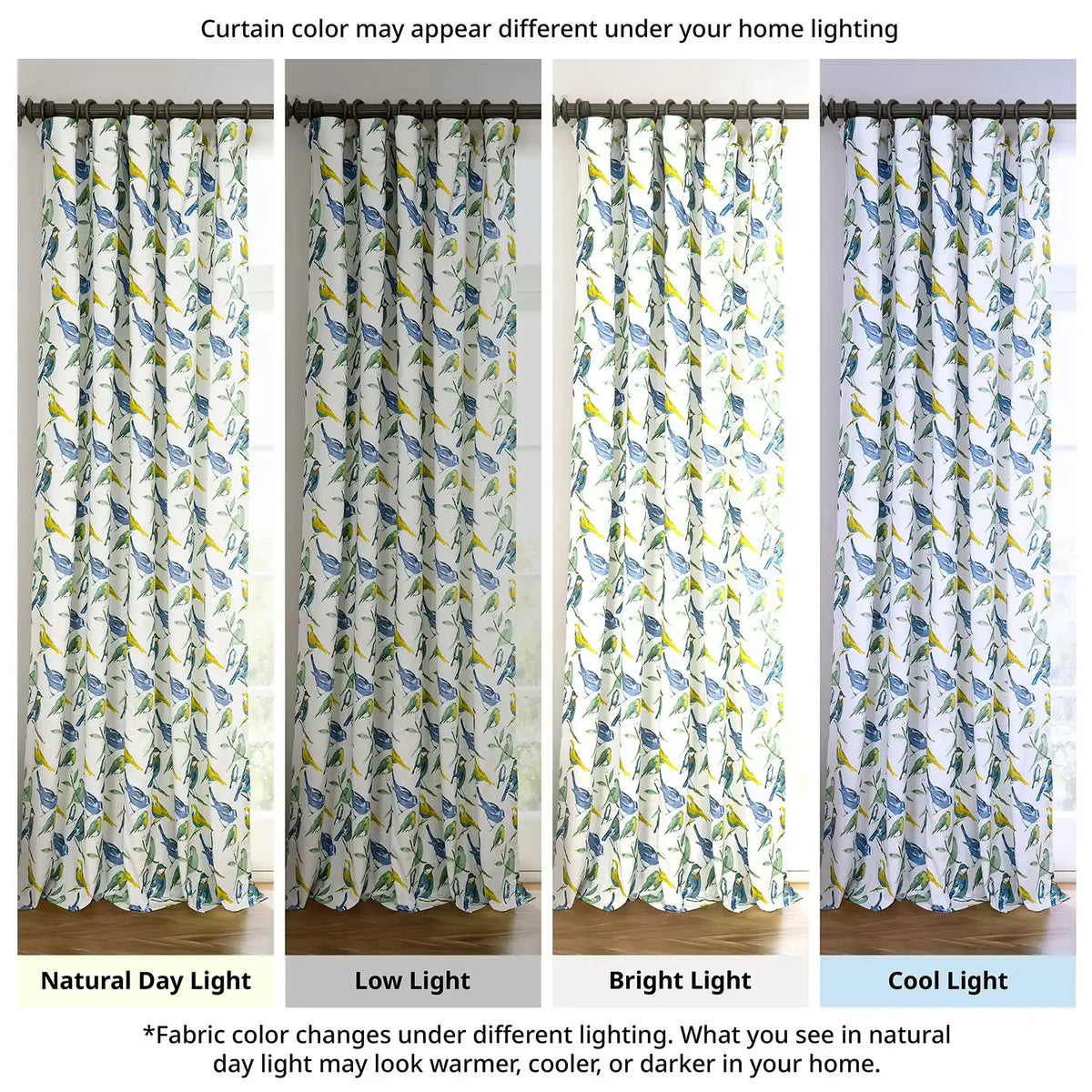 Songbird Blue Floral Dune Cotton Textured Printed Custom Curtain