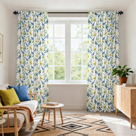 Songbird Blue Floral Dune Cotton Textured Printed Custom Curtain