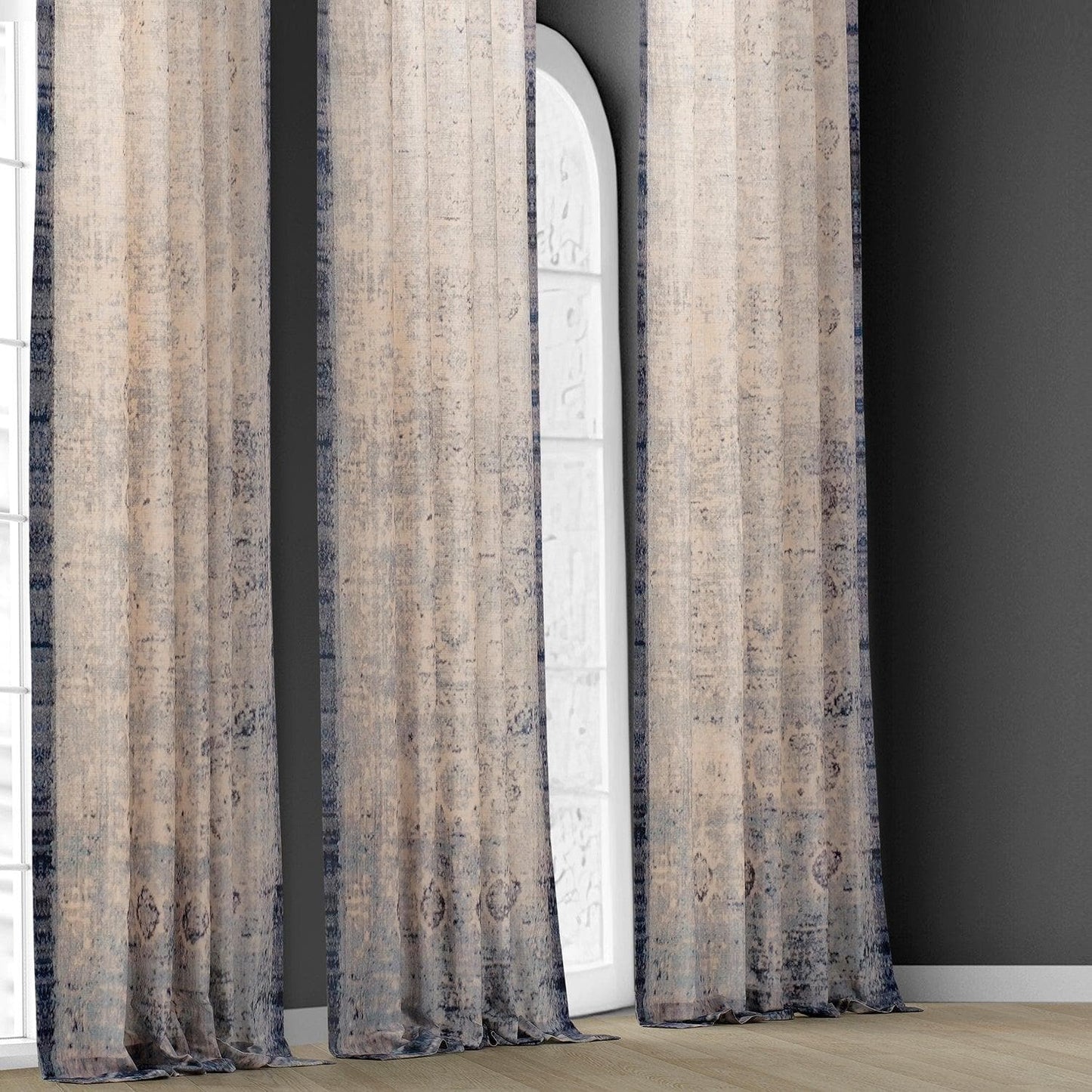 Beach Greige Textured Printed Cotton Room Darkening Curtain - HalfPriceDrapes.com