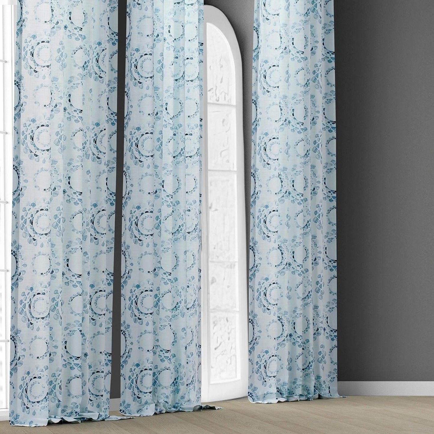 Droplets Light Blue Textured Printed Cotton Room Darkening Curtain - HalfPriceDrapes.com