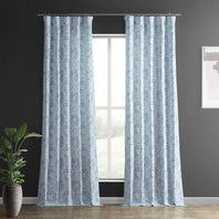 Droplets Light Blue Textured Printed Cotton Room Darkening Curtain - HalfPriceDrapes.com