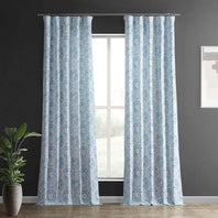 Droplets Light Blue Textured Printed Cotton Room Darkening Curtain - HalfPriceDrapes.com