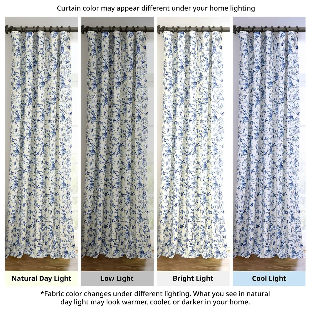 Blue Willow Arbor Floral Dune Cotton Textured Printed Custom Curtain