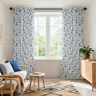 Blue Willow Arbor Floral Dune Cotton Textured Printed Custom Curtain