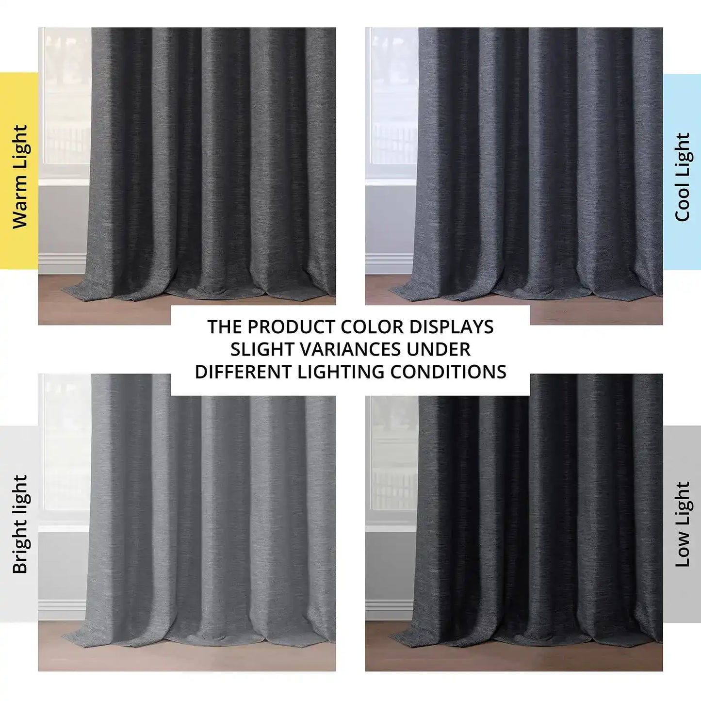 Rustic Charcoal Boho Chic Faux Linen Blackout Curtain Pair (2 Panels)