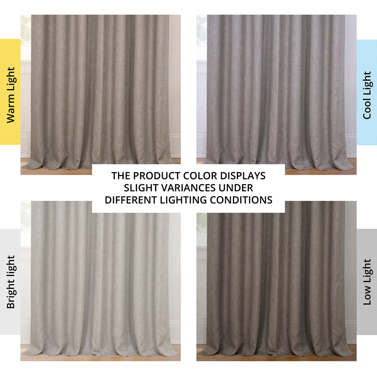 Mink Extra Wide Textured Faux Linen Room Darkening Curtain