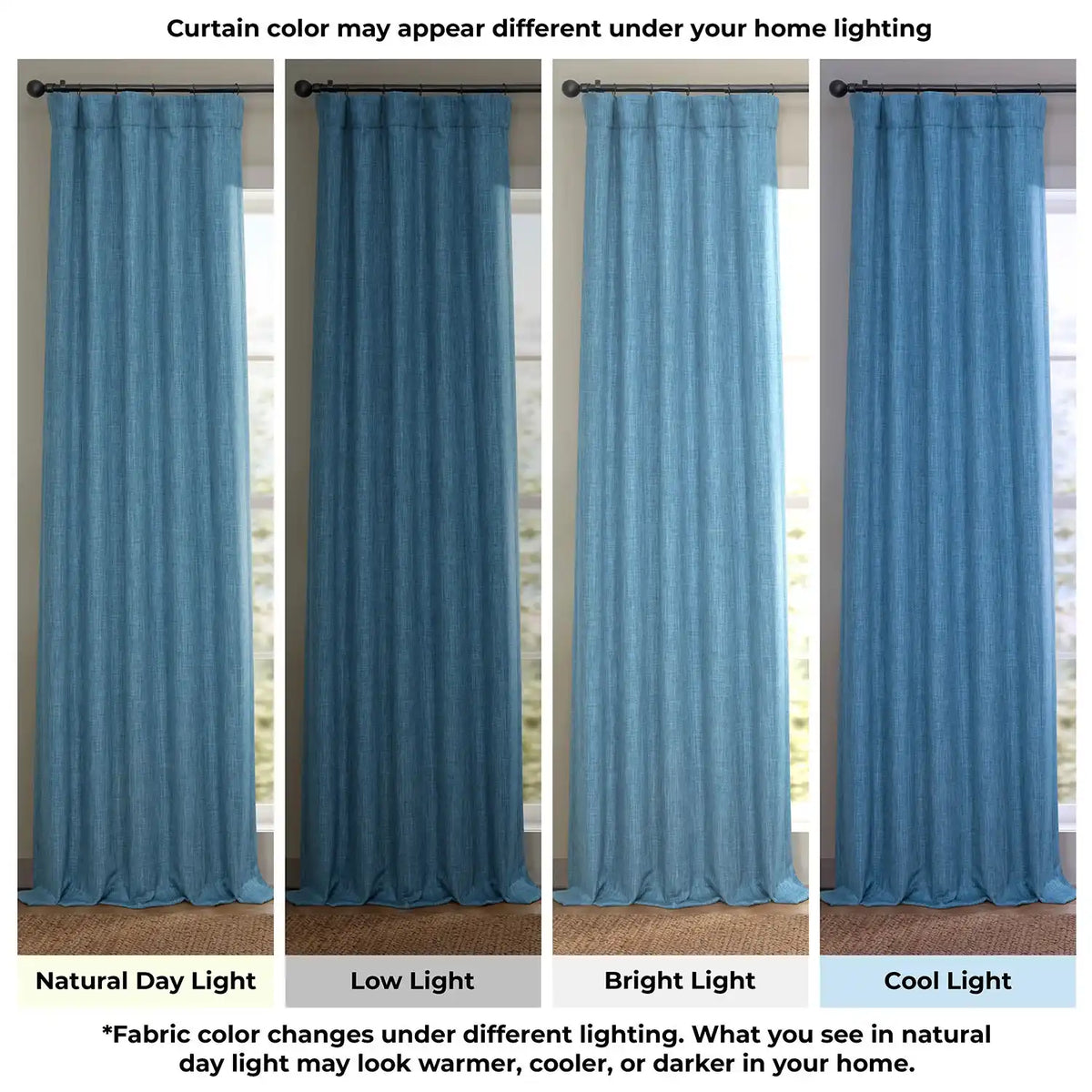 Denim Extra Wide Textured Faux Linen Room Darkening Curtain