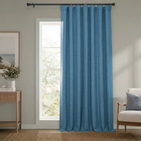 Denim Extra Wide Textured Faux Linen Room Darkening Curtain