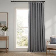 Blazer Grey Extra Wide Textured Faux Linen Room Darkening Curtain