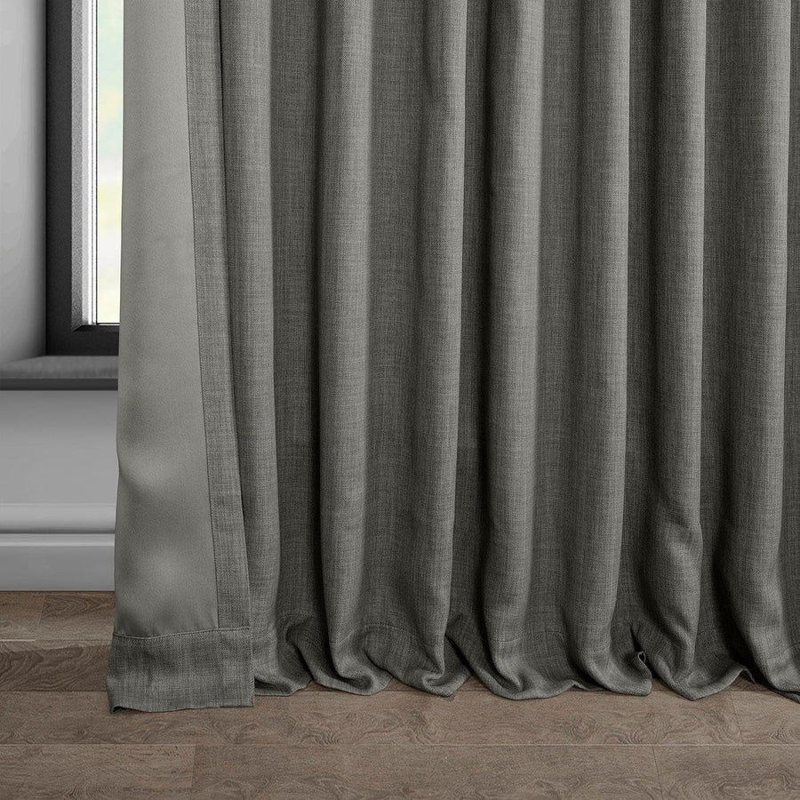 Blazer Grey Extra Wide Textured Faux Linen Room Darkening Curtain - HalfPriceDrapes.com