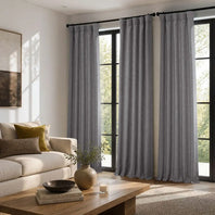 Blazer Grey Textured Faux Linen Room Darkening Curtain