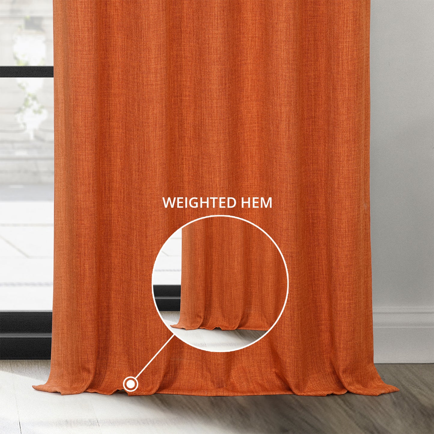 Desert Orange Textured Faux Linen Custom Curtain