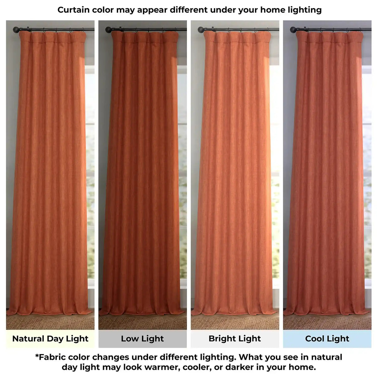 Desert Orange Textured Faux Linen Room Darkening Curtain