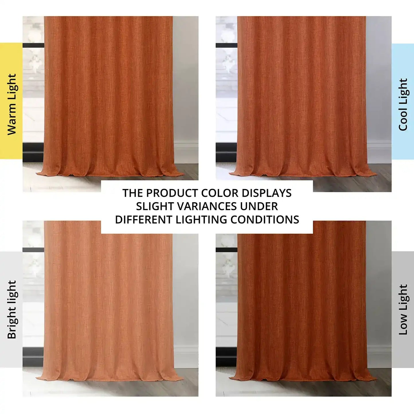 Desert Orange Textured Faux Linen Room Darkening Curtain