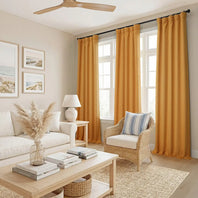Dandelion Gold Textured Faux Linen Room Darkening Curtain
