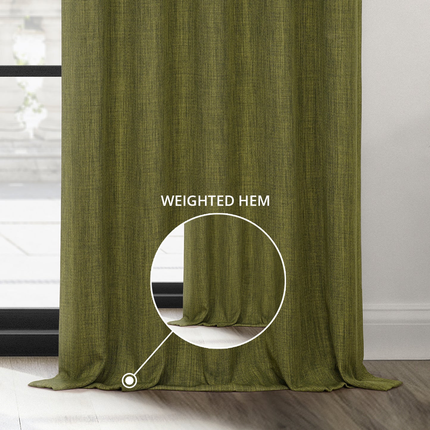 Tuscany Green Textured Faux Linen Custom Curtain