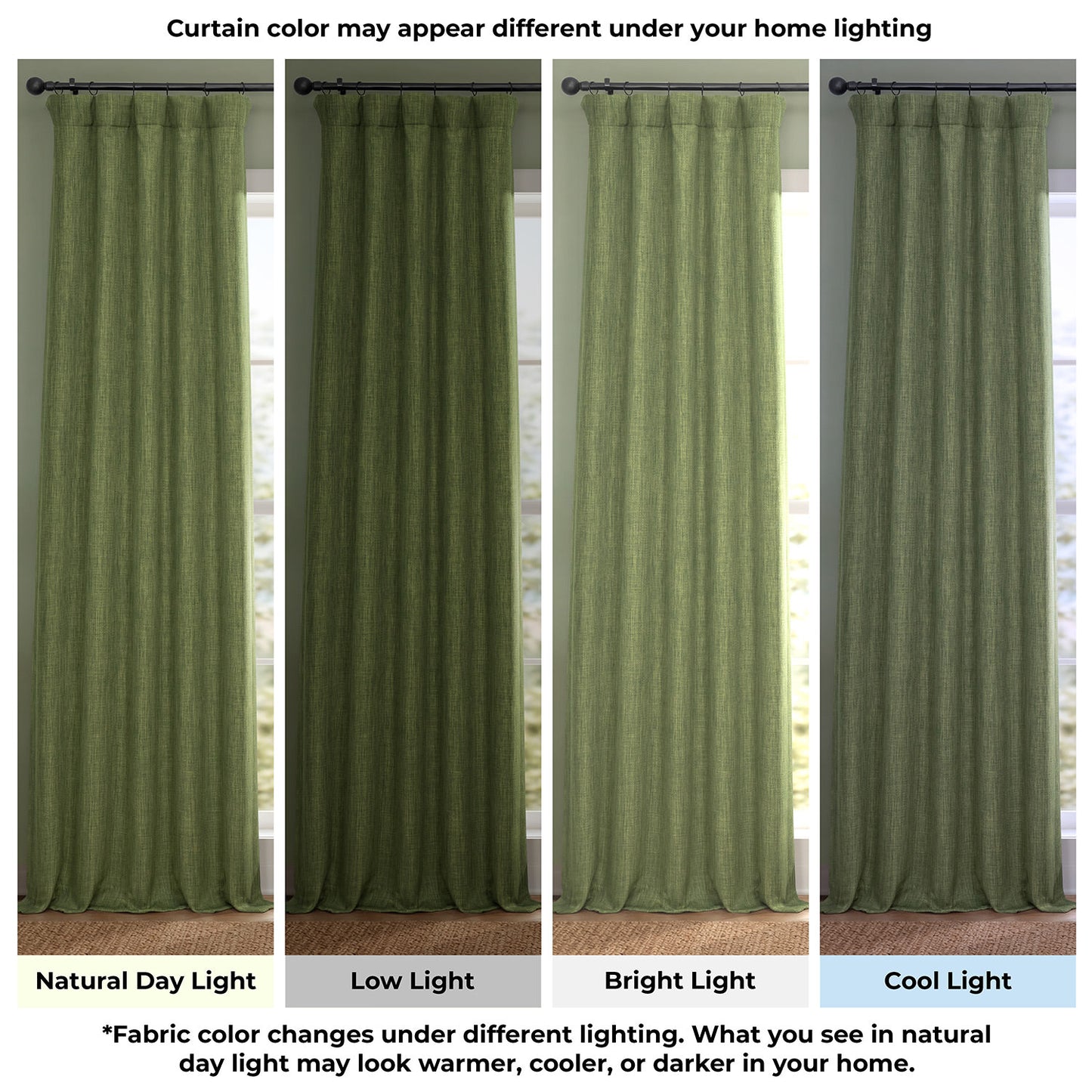 Tuscany Green Textured Faux Linen Room Darkening Curtain
