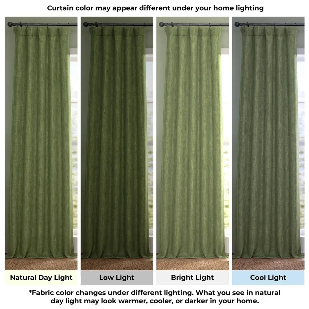 Tuscany Green Textured Faux Linen Room Darkening Curtain