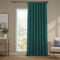 Slate Teal Extra Wide Textured Faux Linen Room Darkening Curtain