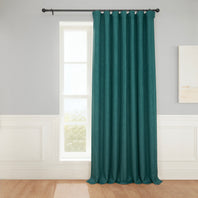 Slate Teal Extra Wide Textured Faux Linen Room Darkening Curtain