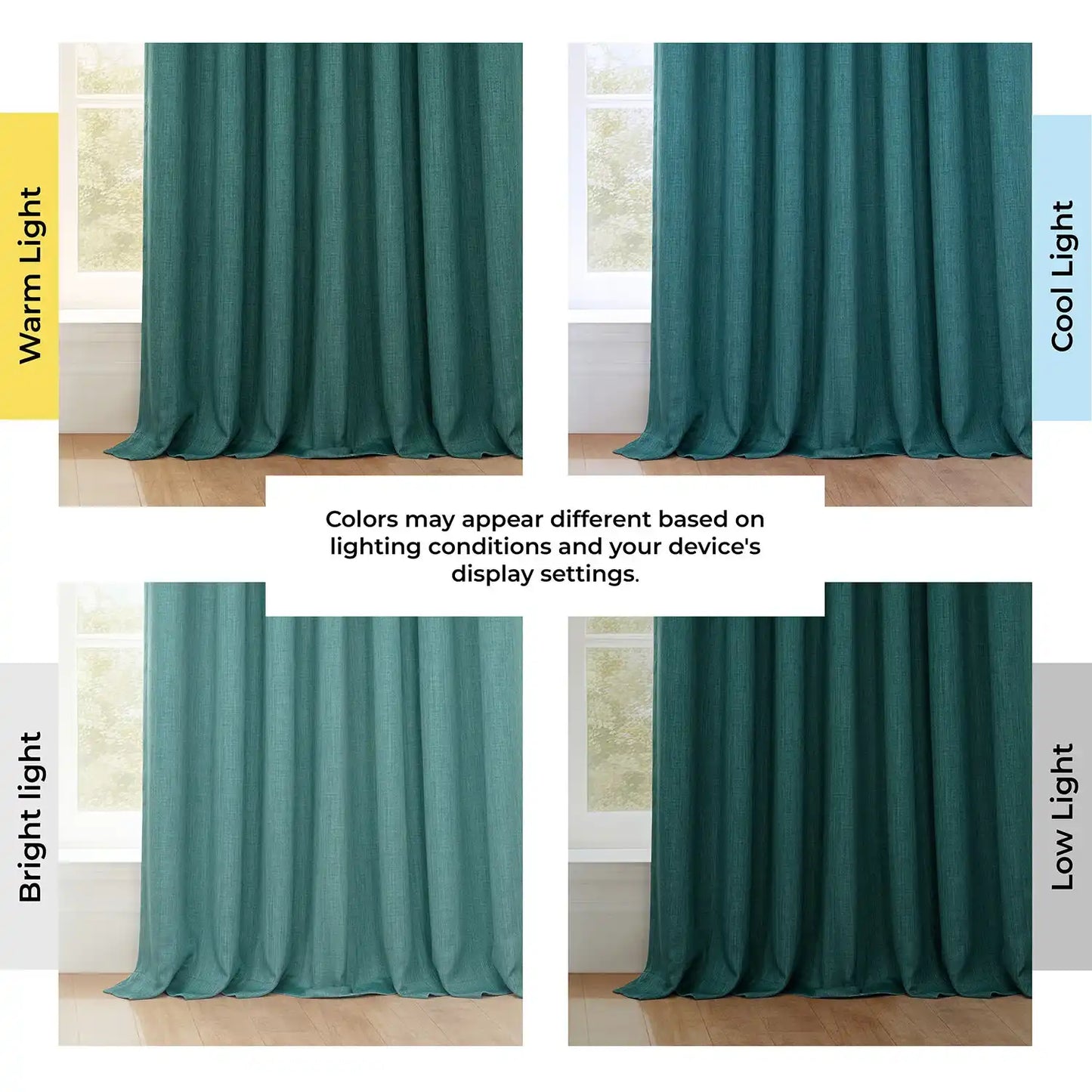 Slate Teal Extra Wide Textured Faux Linen Room Darkening Curtain