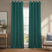 Slate Teal Grommet Textured Faux Linen Room Darkening Curtain