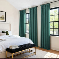 Slate Teal Green Textured Faux Linen Room Darkening Curtain