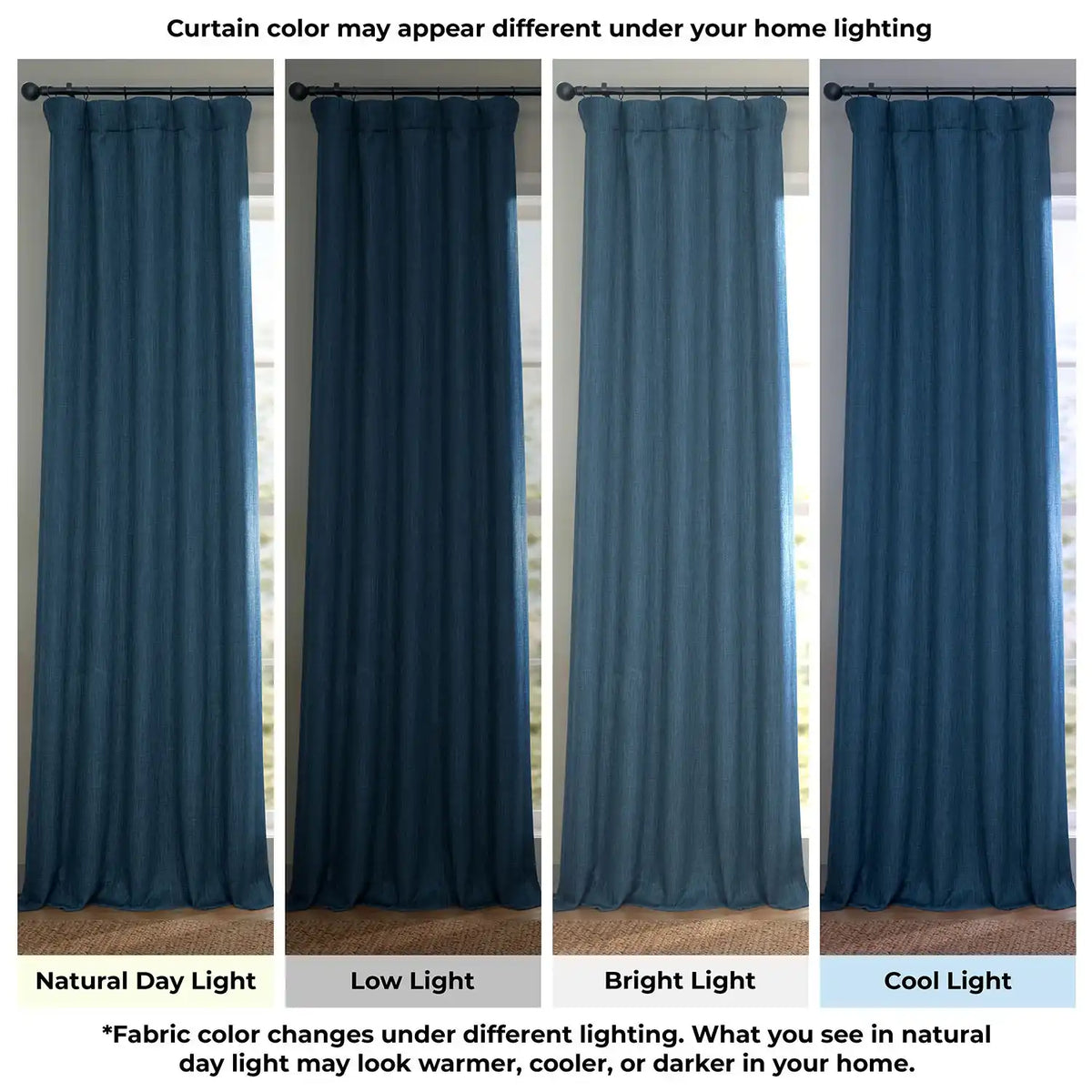 Indigo Textured Faux Linen Room Darkening Curtain