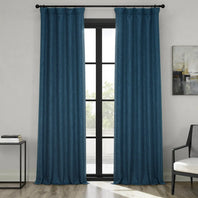 Indigo Textured Faux Linen Room Darkening Curtain