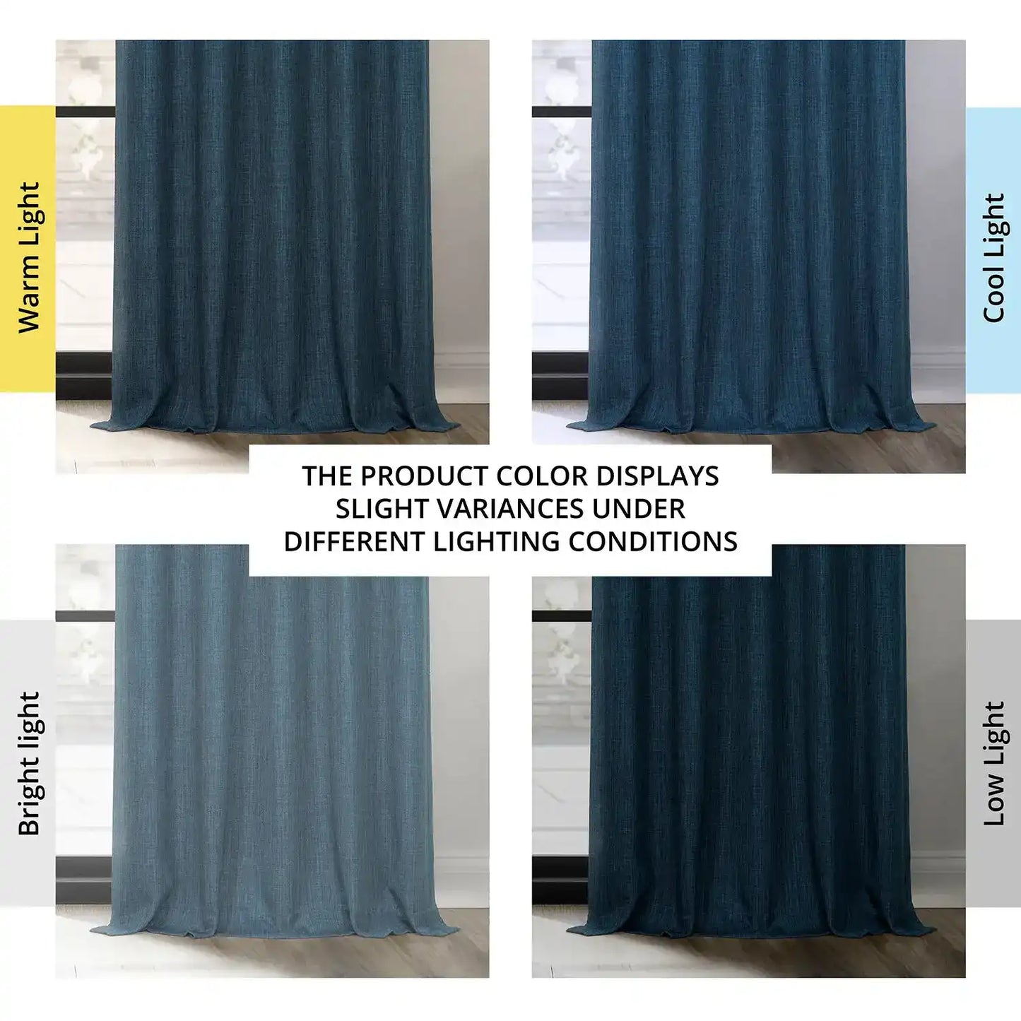 Indigo Textured Faux Linen Room Darkening Curtain
