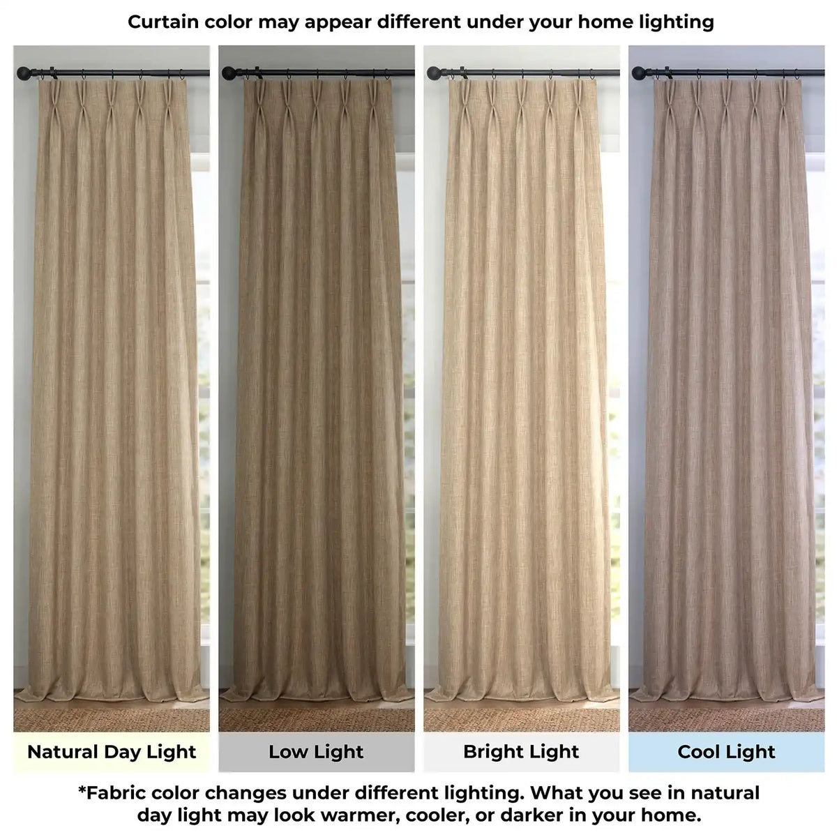 Nomad Tan Pinch Pleat Textured Faux Linen Room Darkening Curtain