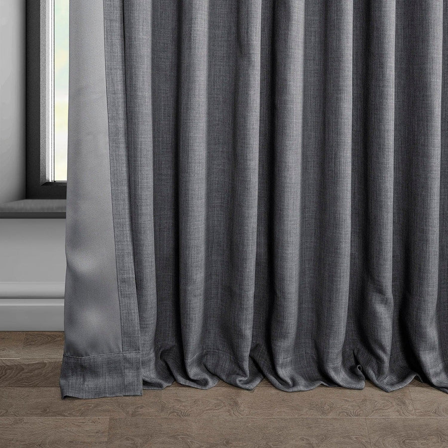 Dark Gravel Extra Wide Textured Faux Linen Room Darkening Curtain - HalfPriceDrapes.com