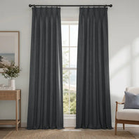 Dark Gravel Pinch Pleat Textured Faux Linen Room Darkening Curtain