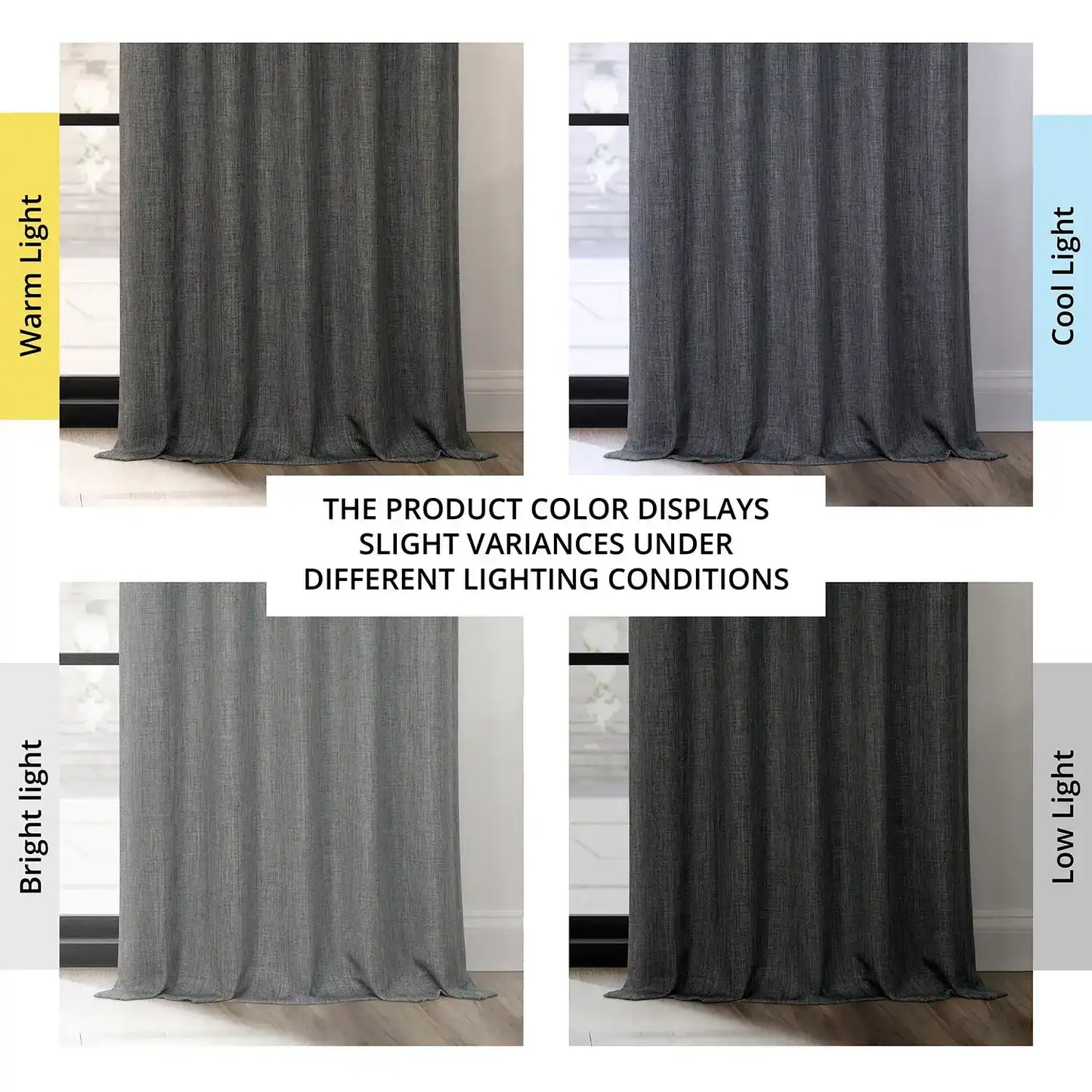 Dark Gravel Pinch Pleat Textured Faux Linen Room Darkening Curtain
