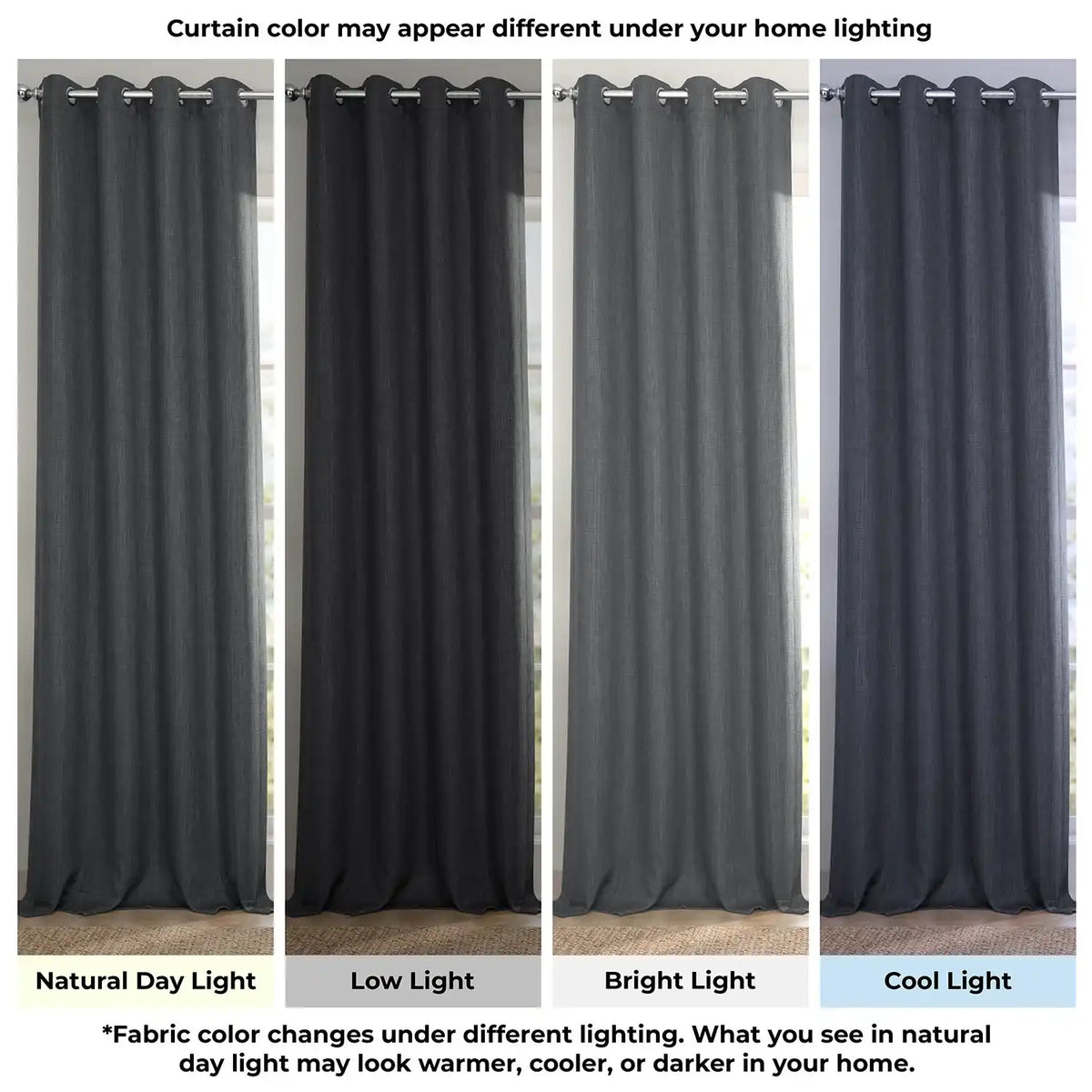 Dark Gravel Grommet Textured Faux Linen Room Darkening Curtain