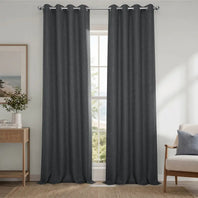 Dark Gravel Grommet Textured Faux Linen Room Darkening Curtain