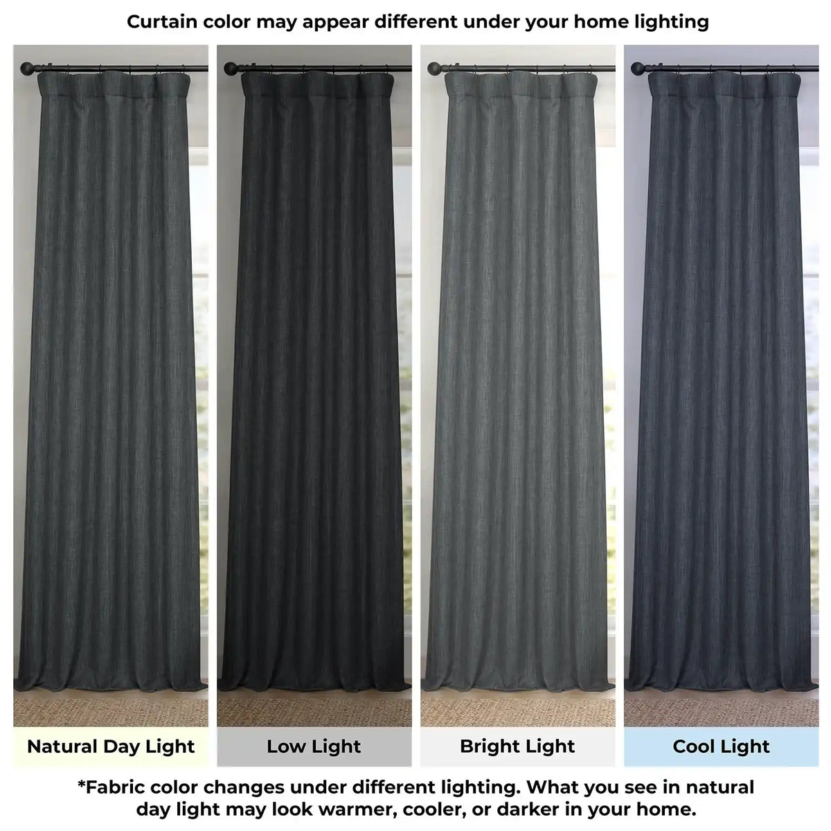Dark Gravel Textured Faux Linen Room Darkening Curtain