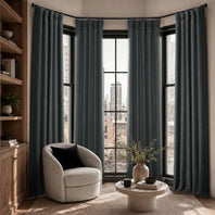 Dark Gravel Textured Faux Linen Room Darkening Curtain