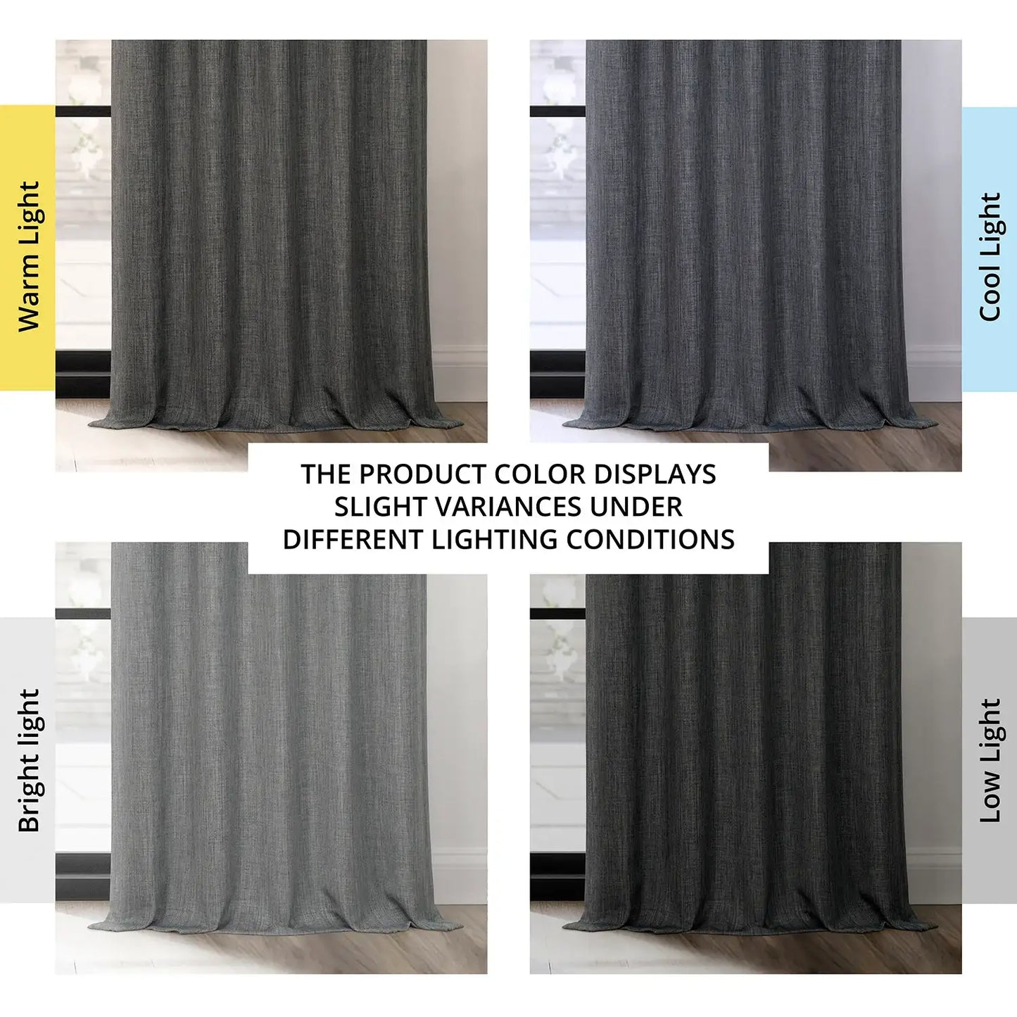 Dark Gravel Textured Faux Linen Room Darkening Curtain