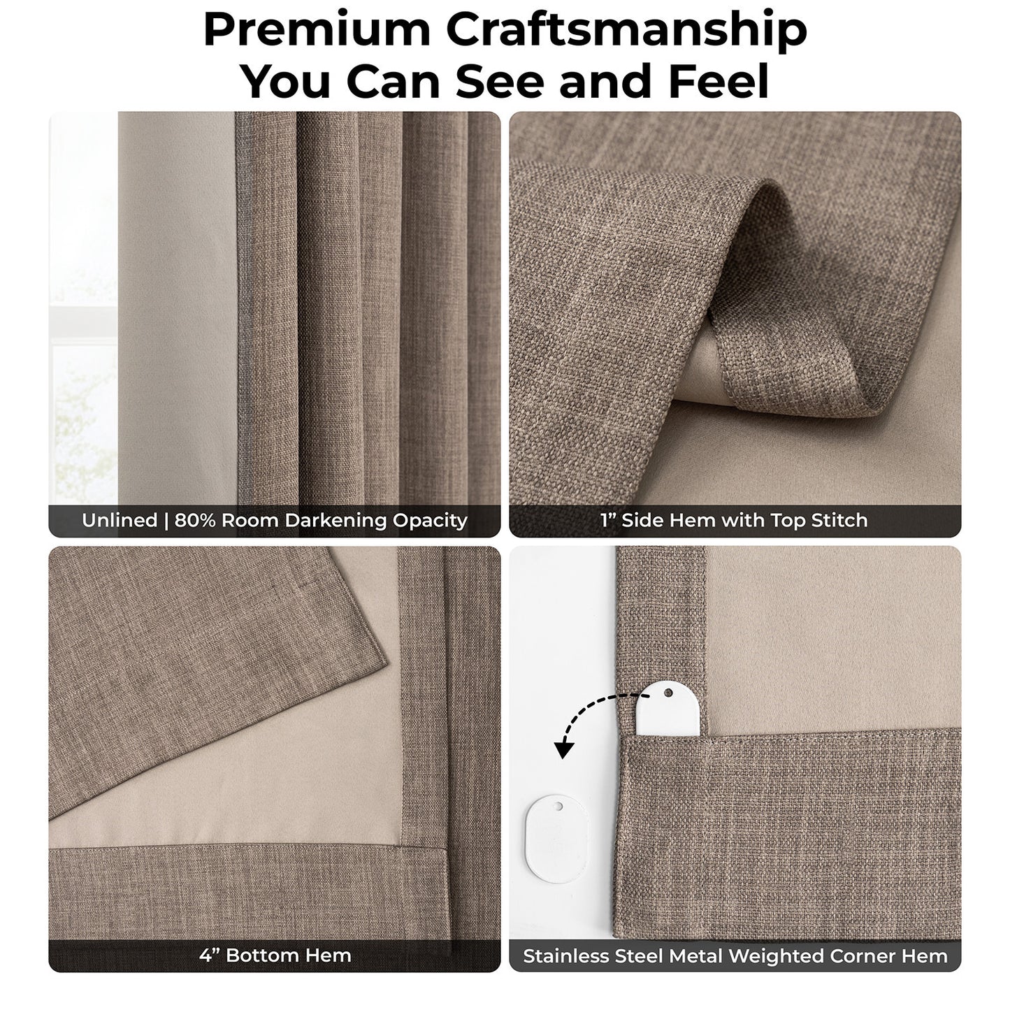 Dutch Cocoa Textured Faux Linen Room Darkening Curtain