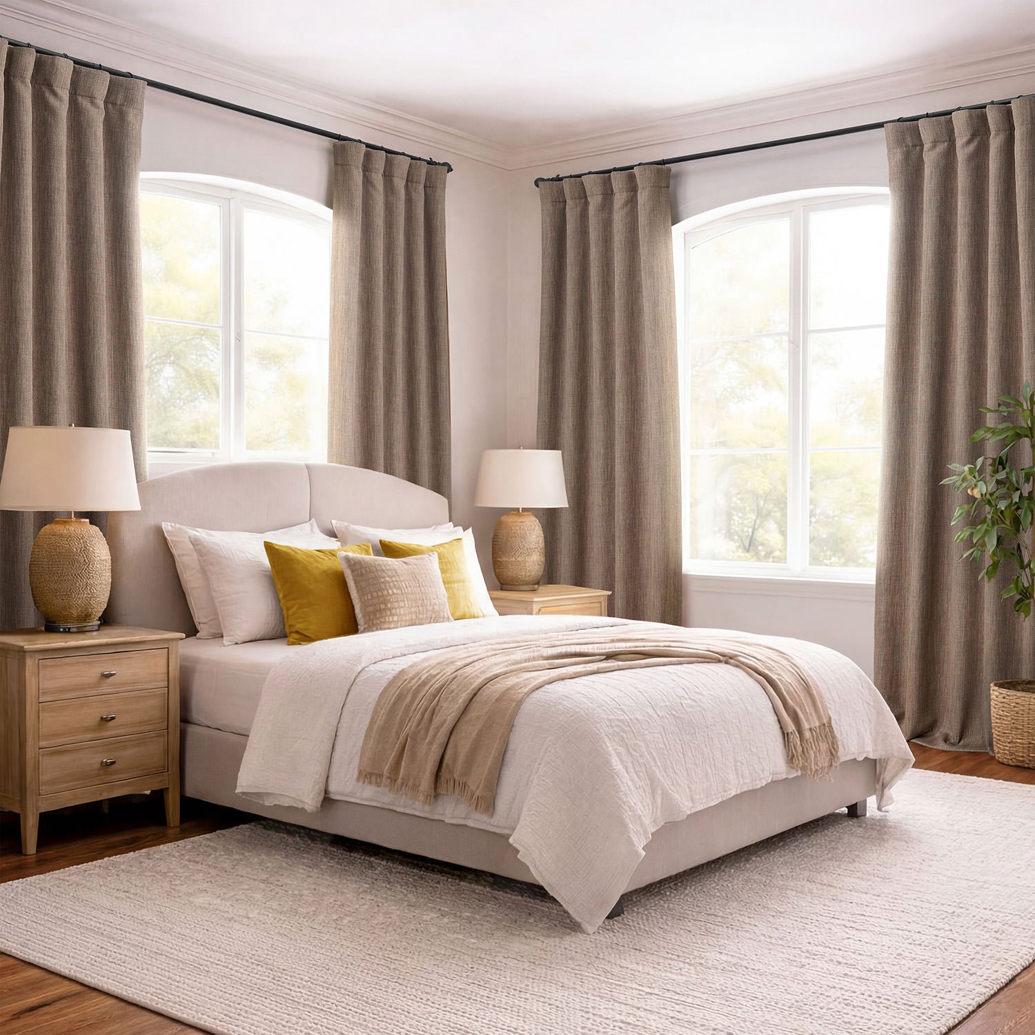 カーテン cocoa Dutch Cocoa Textured Faux Linen Room Darkening Curtain | Half