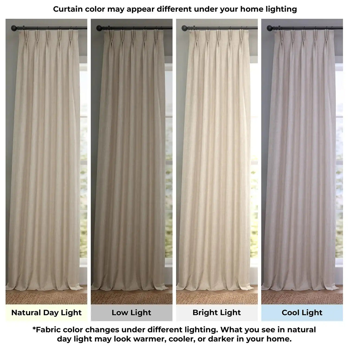 Thatched Tan Pinch Pleat Textured Faux Linen Room Darkening Curtain