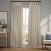 Thatched Tan Pinch Pleat Textured Faux Linen Room Darkening Curtain
